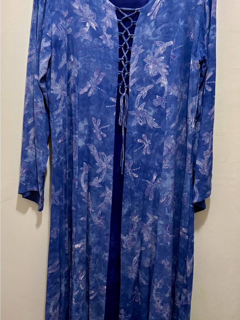 Women's Blue Dragonfly Lace-Up Maxi Dress